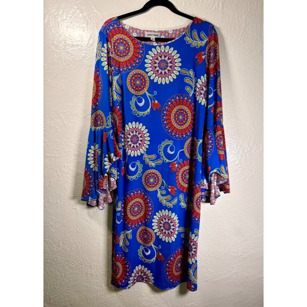 Shelby & Palmer Sheath Dress 16 Floral Bell Sleeve Mod Dopamine Whimsy 60s Retro